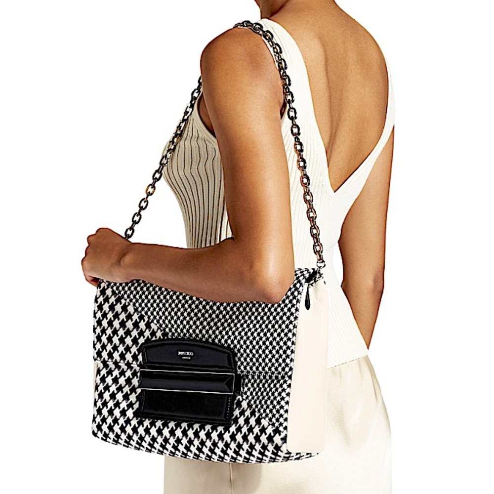 NWT Jimmy Choo Star Houndstooth Carolina Clutch Bag - Edgy and Timeless!